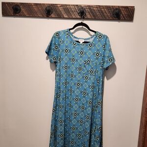 LuLaRoe Blue Midi Sundress with Flutter Sleeves